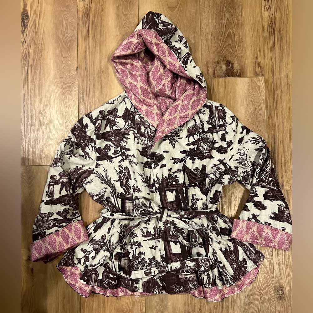 Handmade Hooded Wrap Coat Jacket with Belt – Size XL